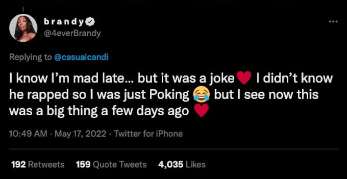 brandy tweets about jack harlow joke