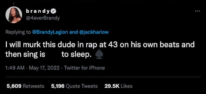 brandy tweeted about jack harlow hot 97 interview comments