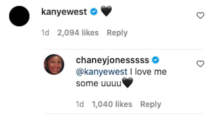 chaney jones responds kanye west heart emoji on instagram