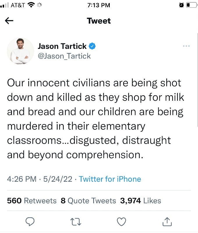 Jason Tartick talks about the supermarket and school shootings.
