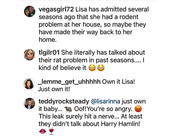 Lisa Rinna responds to claims she has rodents at her home. 
