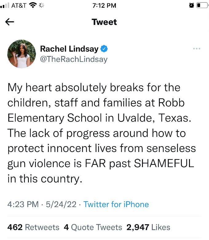 Rachel Lindsay speaks out about the school shooting.