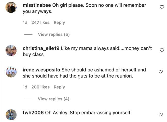 BDS fans comment on Ashley post.