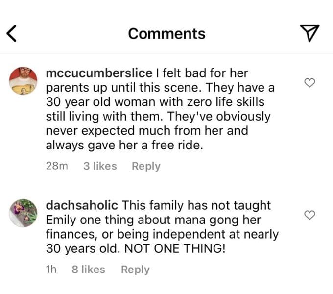 Instagram comments about Emily Bieberly