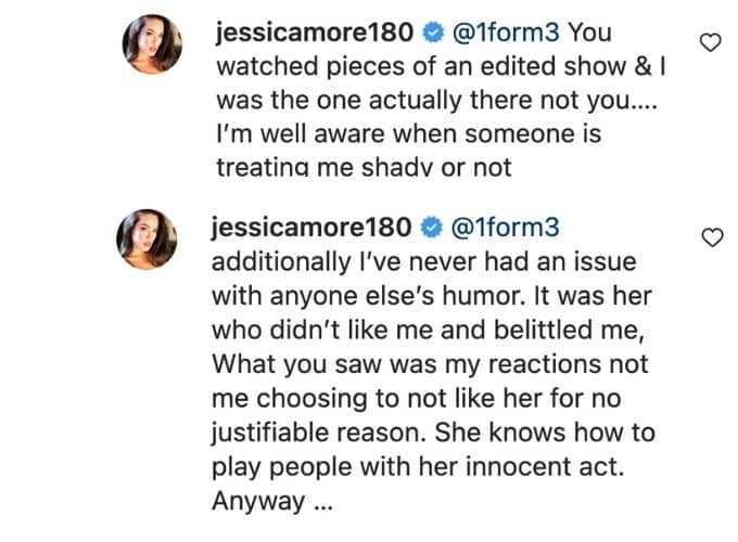 Jessica responds to Aesha fan.