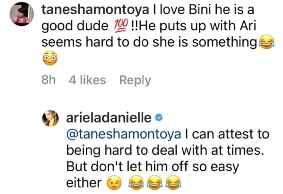 ariela weinberg jokingly admits that she's "hard to deal with" on IG