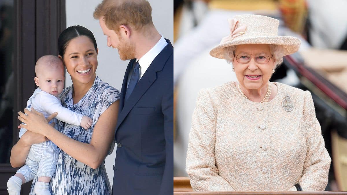 Prince Harry and Meghan Markle with Archie and Queen Elizabeth