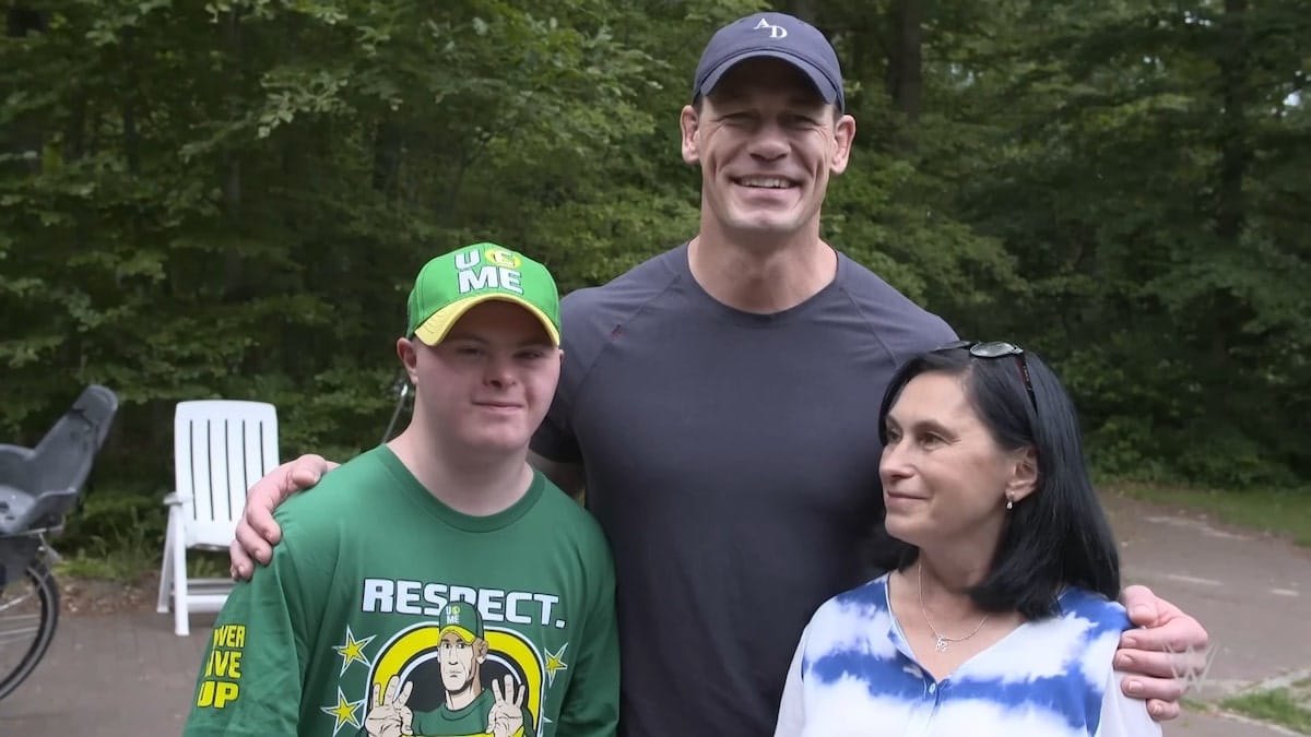 John Cena posing with Misha and his mom