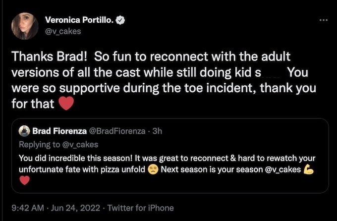 veronica portillo reacts to brad fiorenza tweet about all stars 3 season