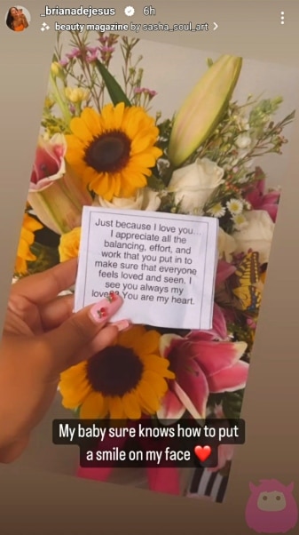 briana dejesus shared a note on IG stories from her "baby"