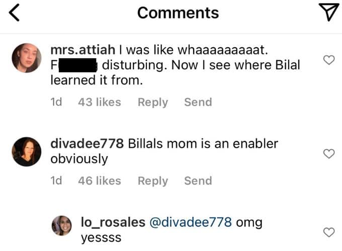 Instagram comments about Bilal Hazziez and his mom