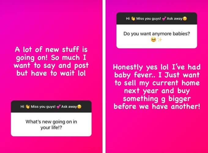 jade cline's IG story slides about her personal life with sean austin