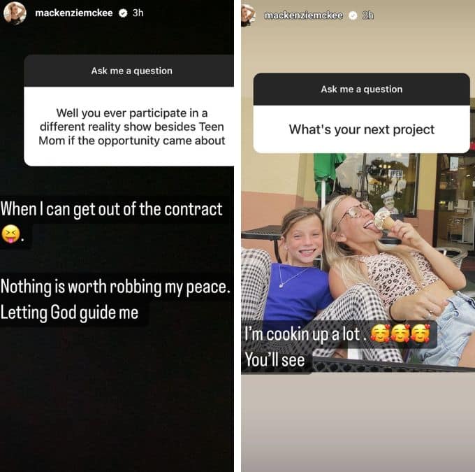 mackenzie mckee of teen mom og dished on filming for a different reality tv show and her future plans on IG stories