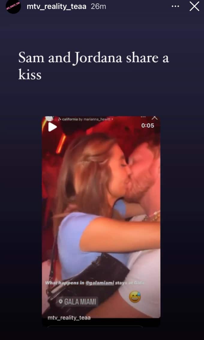 Jordana and Sam kiss on his birthday.
