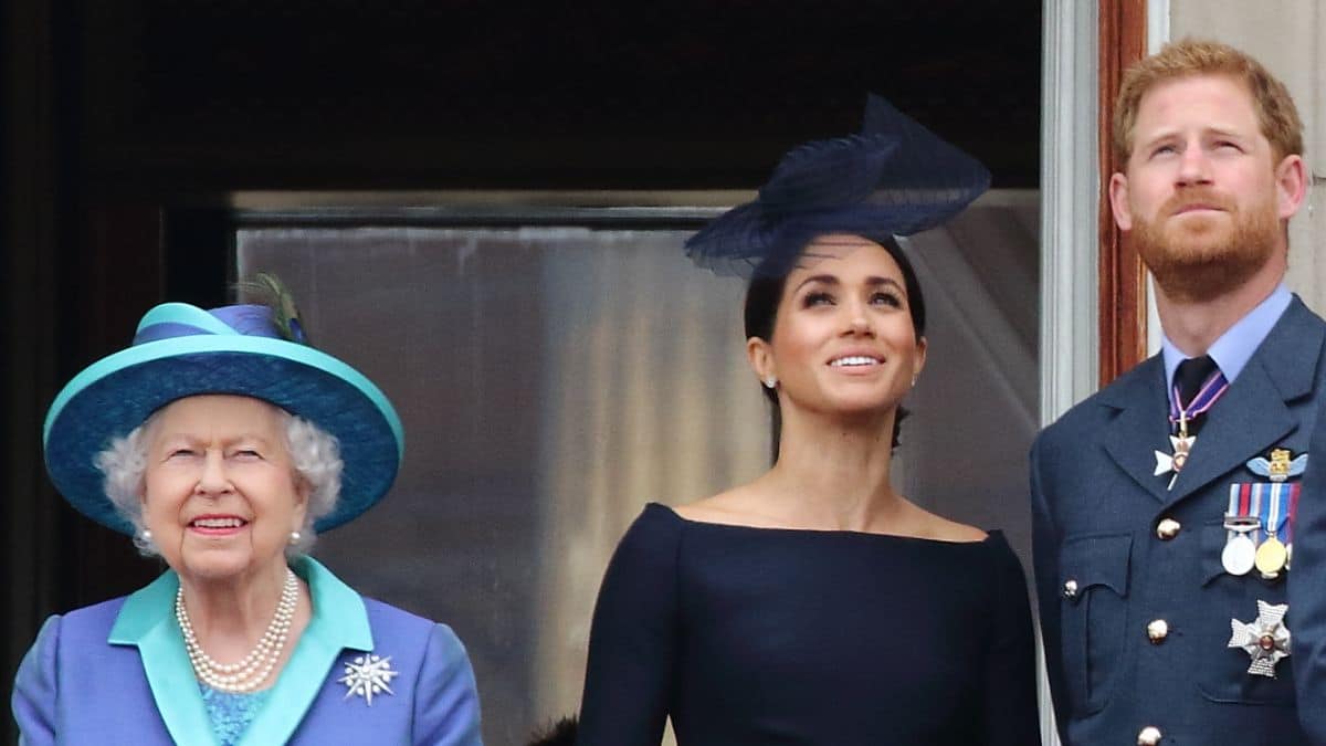 Queen Elizabeth, Meghan Markle and Prince Harry on Buckingham Palace balcony