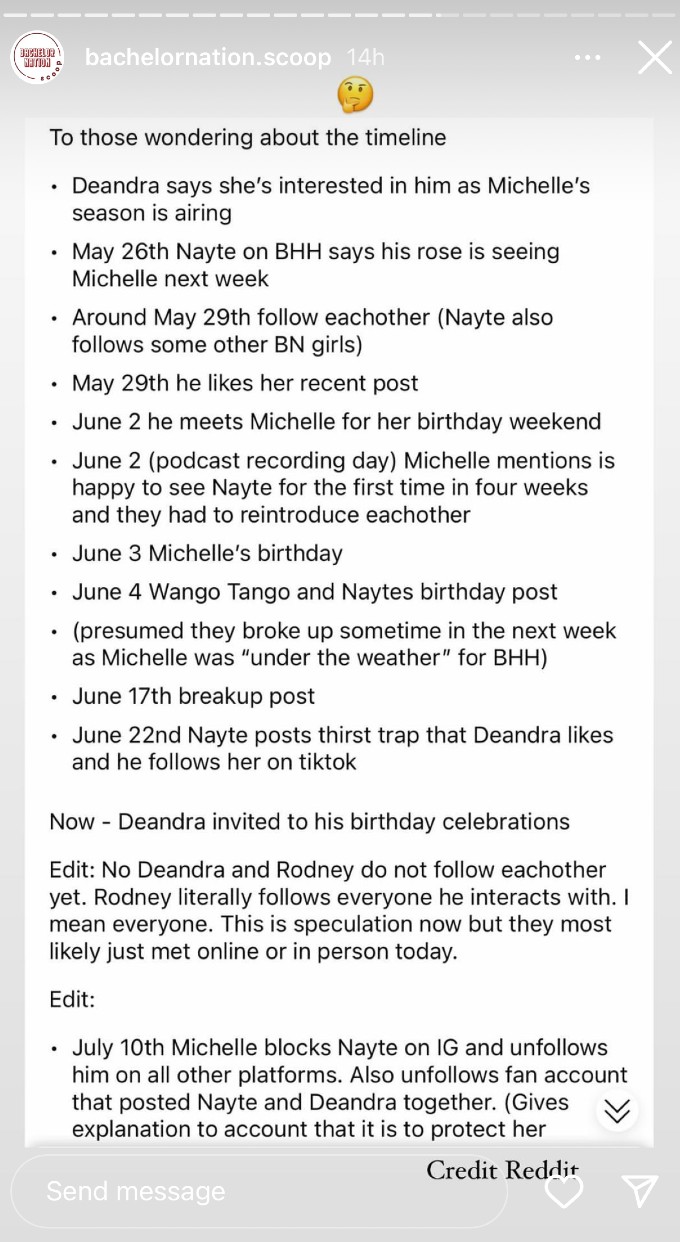The timeline of events before and during Nayte and Michelle's break-up.