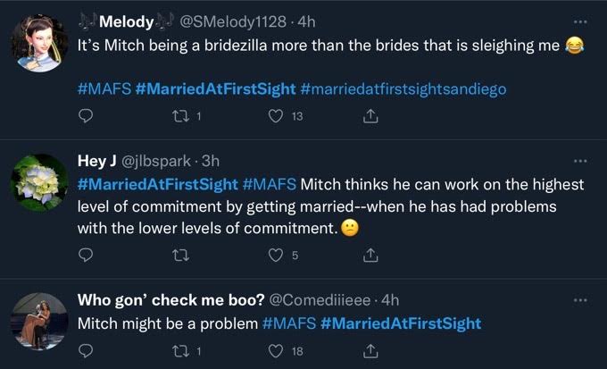 Tweet about Mitchell from Married at First Sight