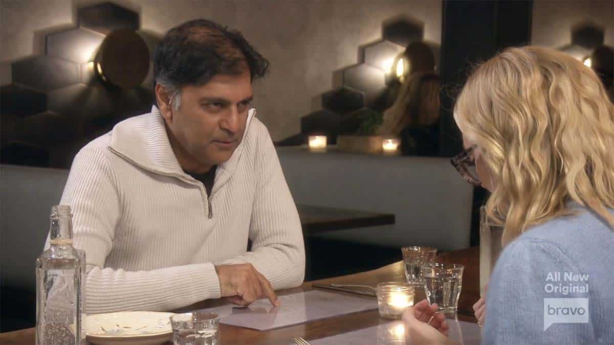 Sanjit talks pizza with Sutton on their second date. Pic credit: Bravo