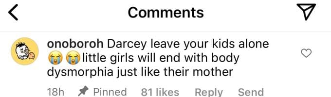 Instagram comments about Darcey Silva