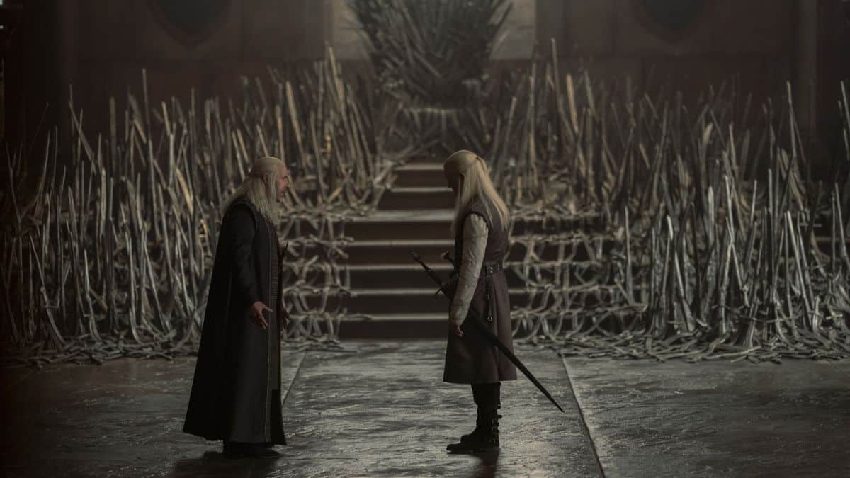 Paddy Considine as King Viserys Targaryen and Matt Smith as Prince Daemon, as seen in Episode 1 of HBO's House of the Dragon Season 1