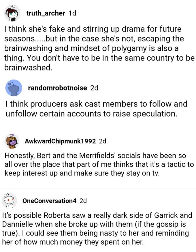 seeking sister wife viewers took to reddit where they discussed roberta leaving garrick and dannielle merrifield