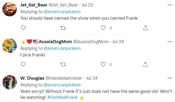 Screenshot from Twitter comments about American Pickers.