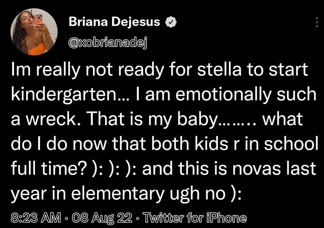 briana dejesus tweets about her daughters starting school