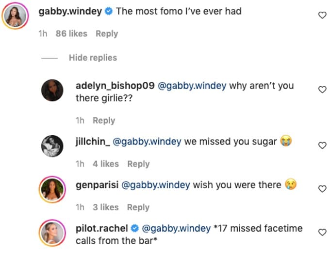 Gabby Windey said she had fomo on not being there.