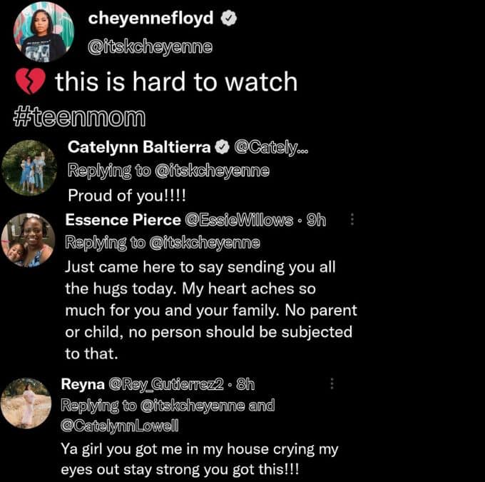 cheyenne floyd tweets about having difficulty re-watching her car shooting aftermath play out on teen mom: the next chapter and receives support