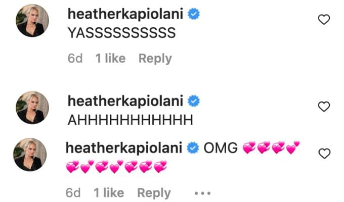 Heather Chase comments on Anastasia's IG post.