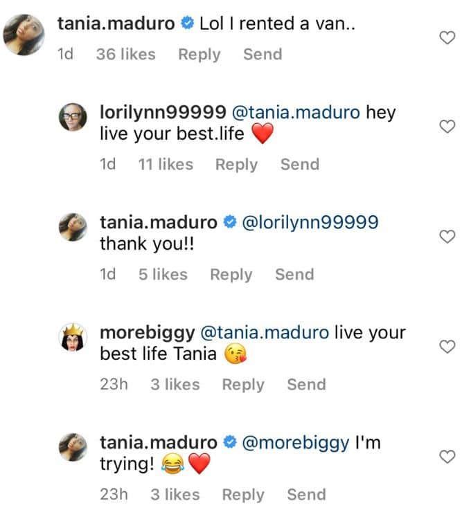 Tania Maduro's Instagram comments