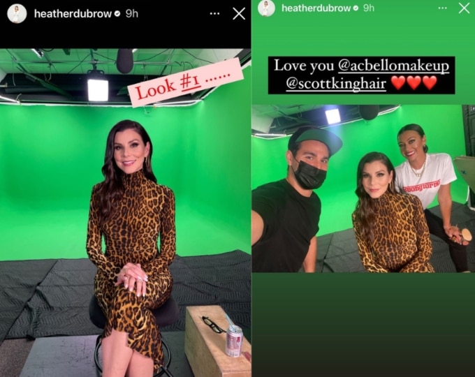 RHOC star Heather Dubrow wears an animal print dress for her first confessional outfit. 