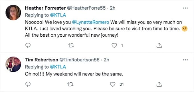 Tweet about Lynette Romero leaving KTLA