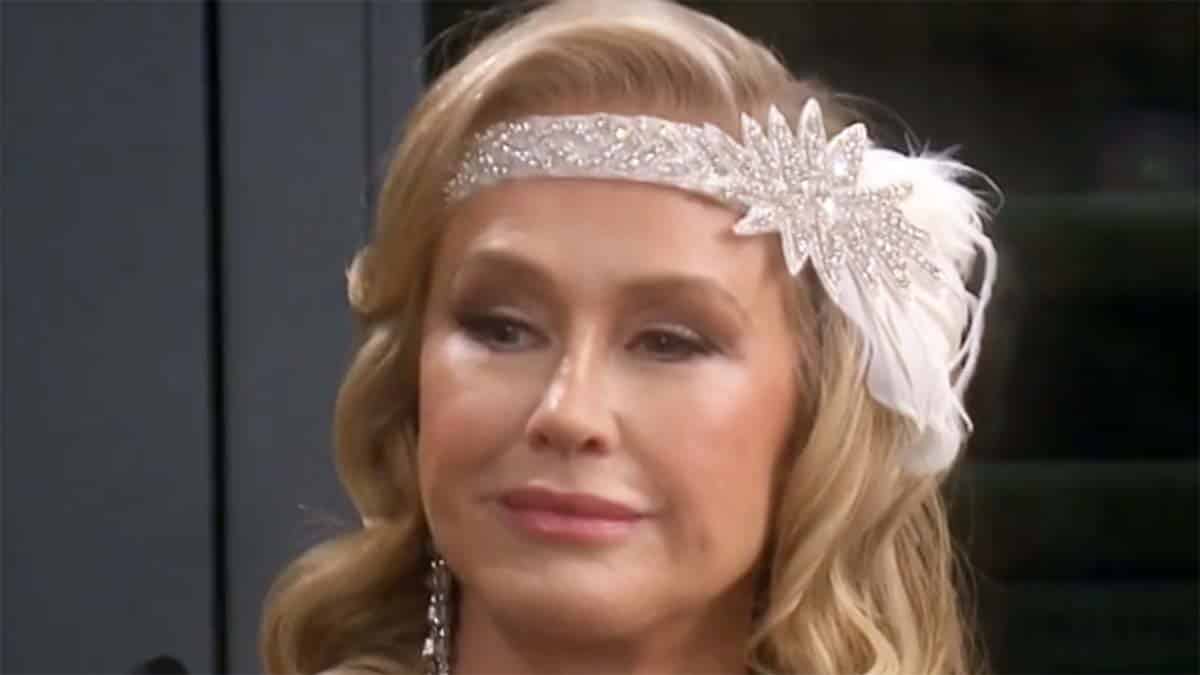 RHOBH's Kathy Hilton wearing a flapper outfit, smiling