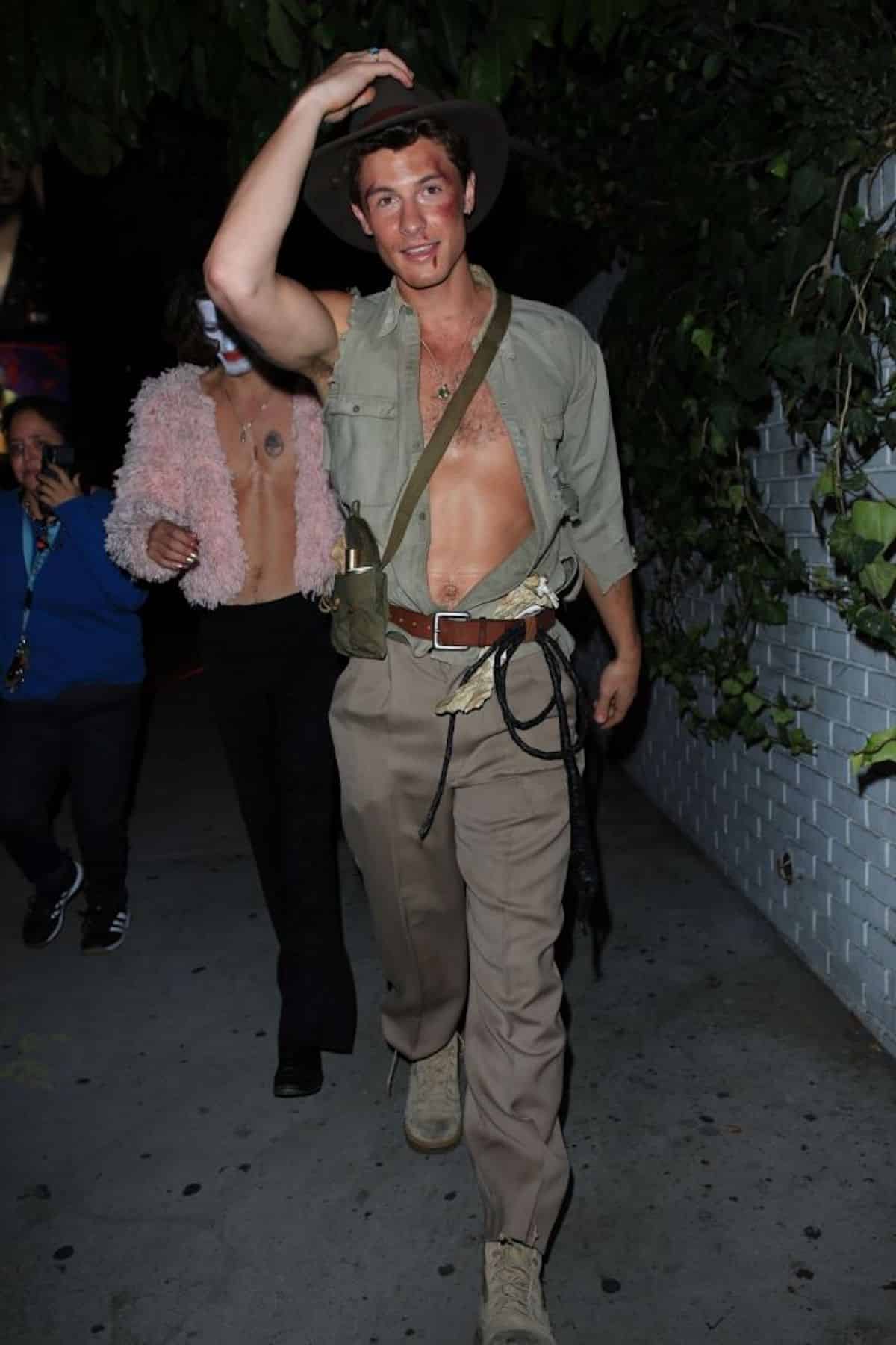 Shawn Mendes dressed as Indiana Jones while attending the Vas Morgan Halloween party in West Hollywood. Pic credit: GIO / BACKGRID