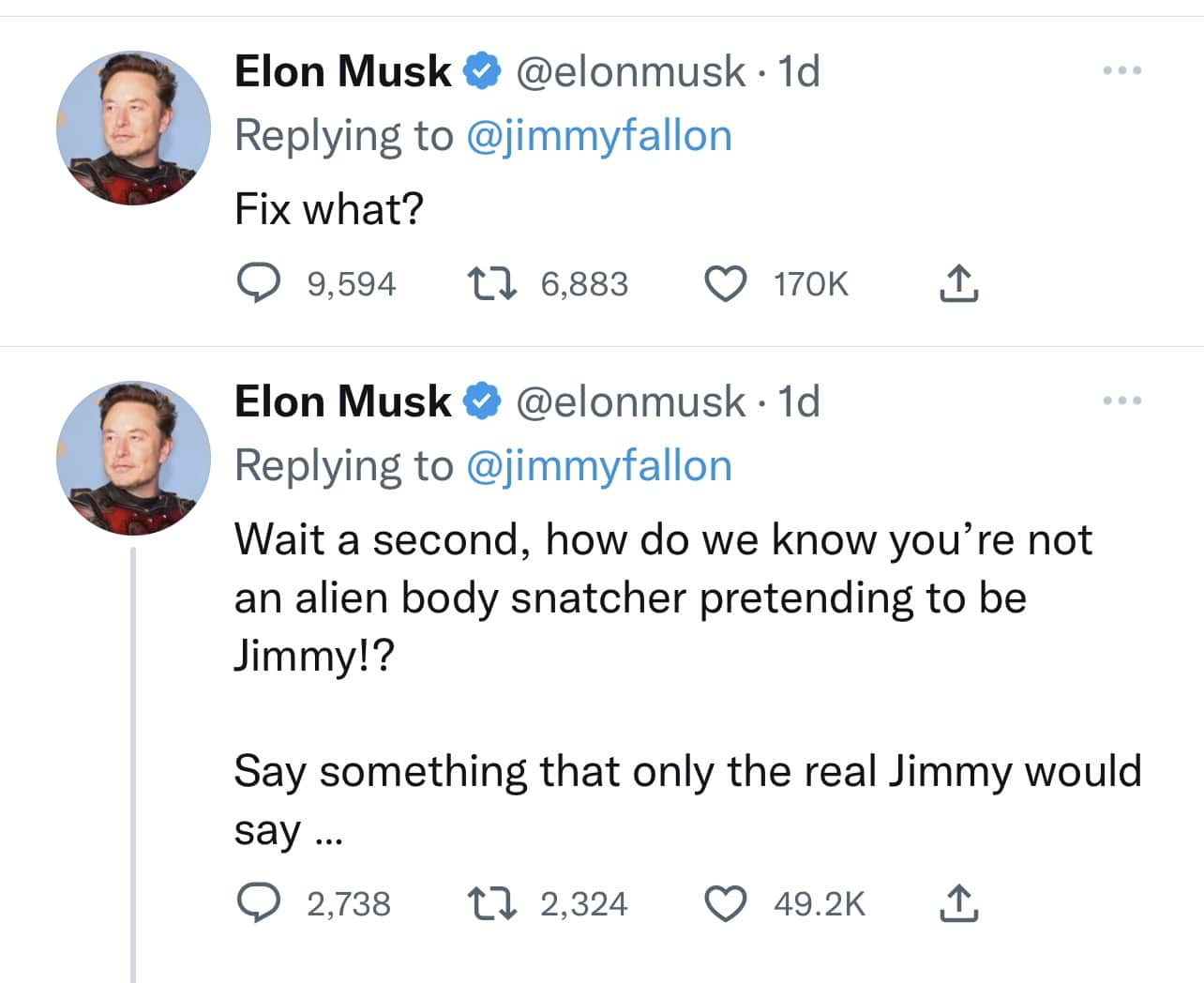 Tweet about Jimmy Fallon from Elon Musk