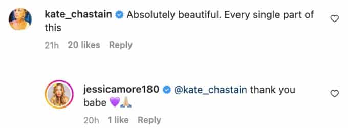 Kate Chastain comments on Jessica More's IG post