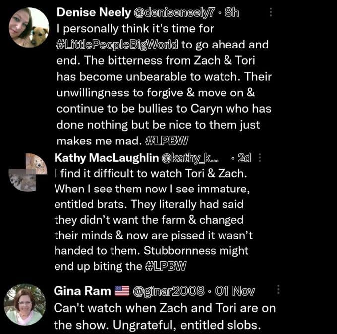 LPBW viewers call out Tori and Zach Roloff on Twitter.