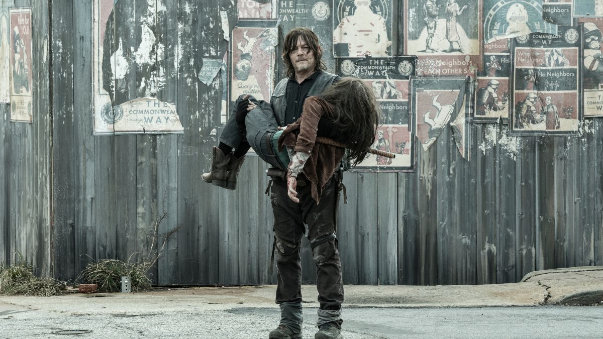 Norman Reedus as Daryl Dixon and Cailey Fleming as Judith, as seen in Episode 23 of AMC's The Walking Dead Season 11