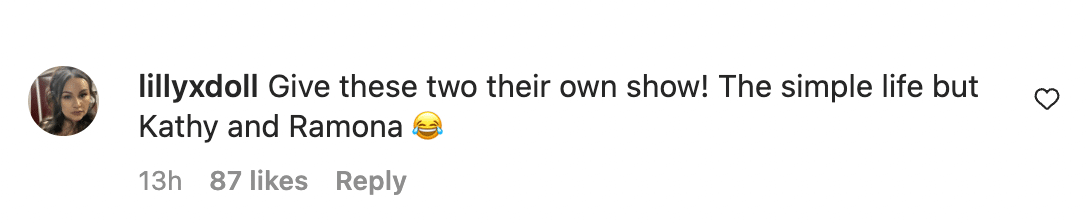 A fan comment on Ramona Singer's Instagram with Kathy Hilton reads: "Give these two their own show! The Simple Life but Kathy and Ramona"