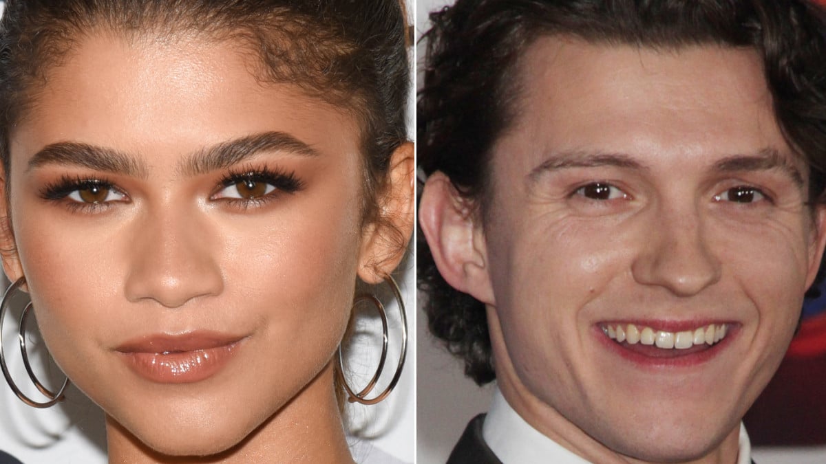 Zendaya poses at the AFI Fest in 2019, and Tom Holland poses at the premiere of Spider-Man: No Way Home