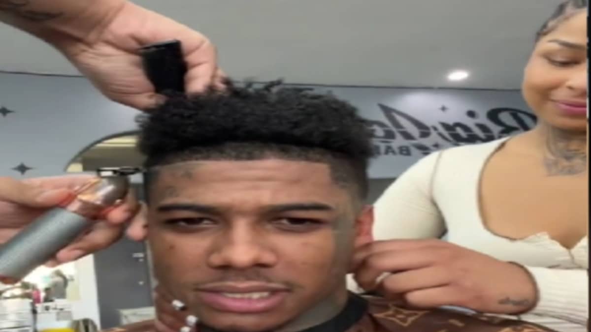 Blueface and Chrisean at the barber shop