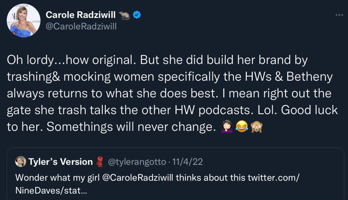 Carole Radziwell's tweet 