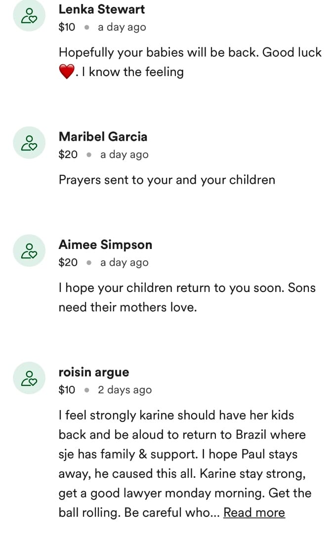 Karine Martins gets support from GoFundMe donators.