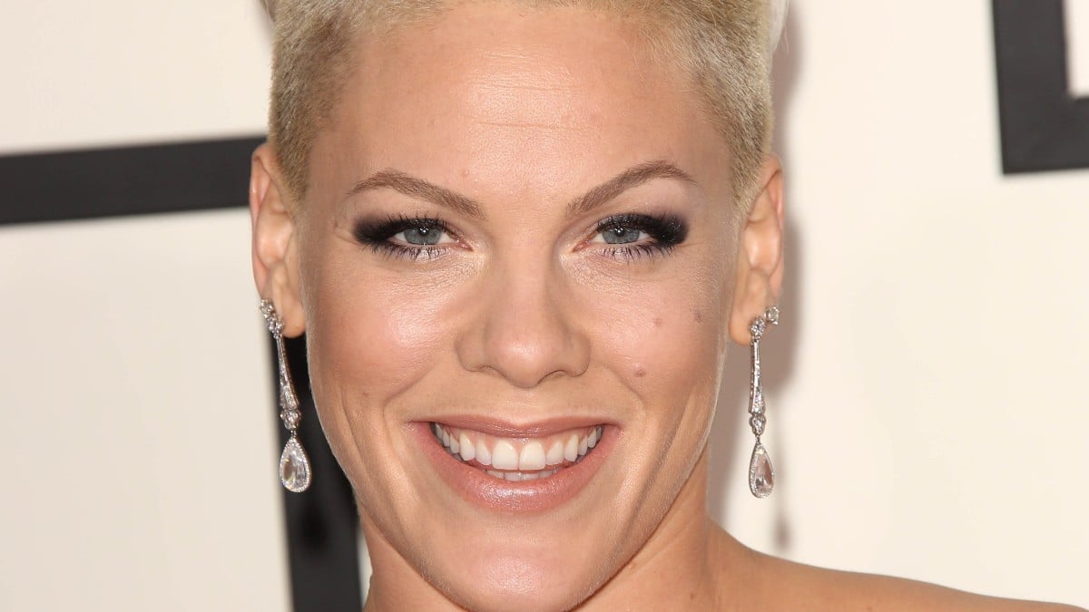Pink looks stunning in all-black to celebrate new album release.