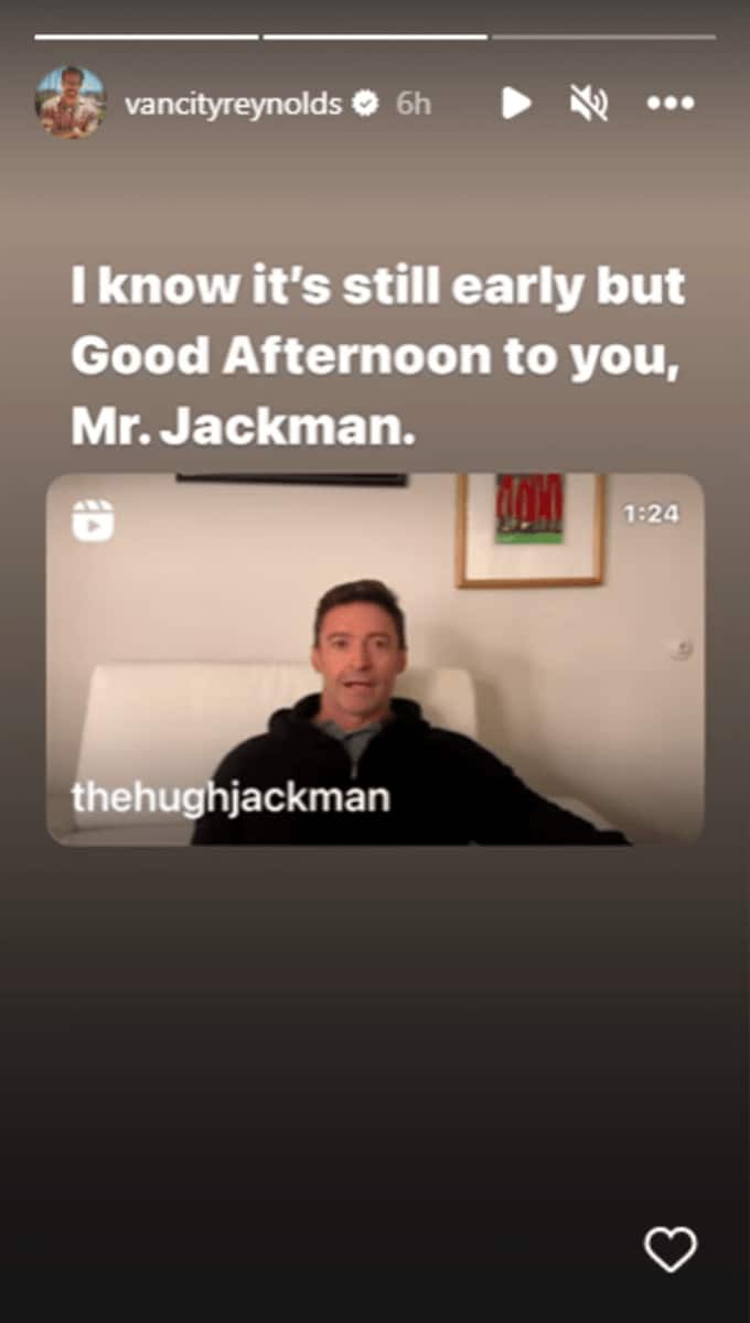 Ryan Reynolds Instagram Story to Hugh Jackman