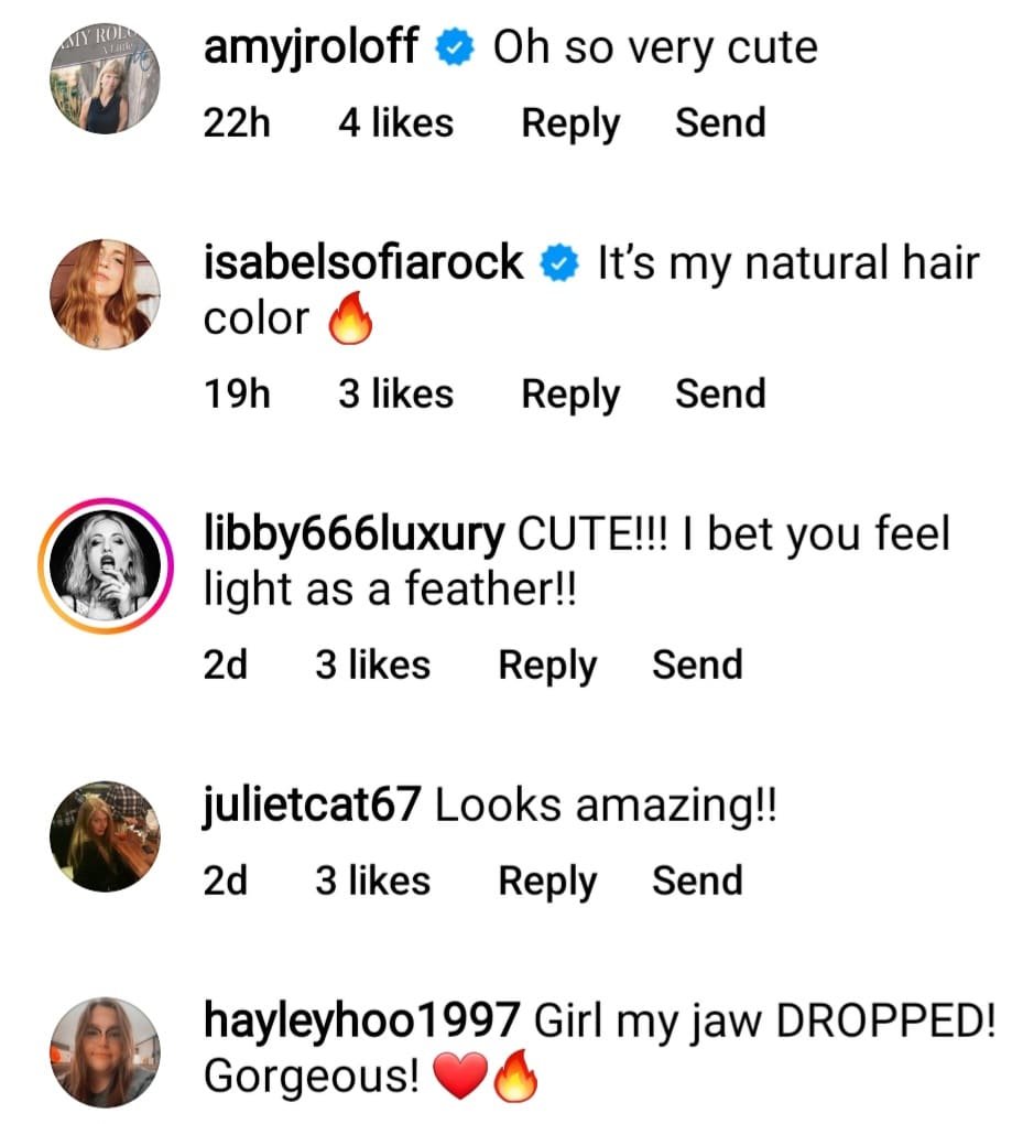 isabel roloff's instagram followers comment on her new haircut
