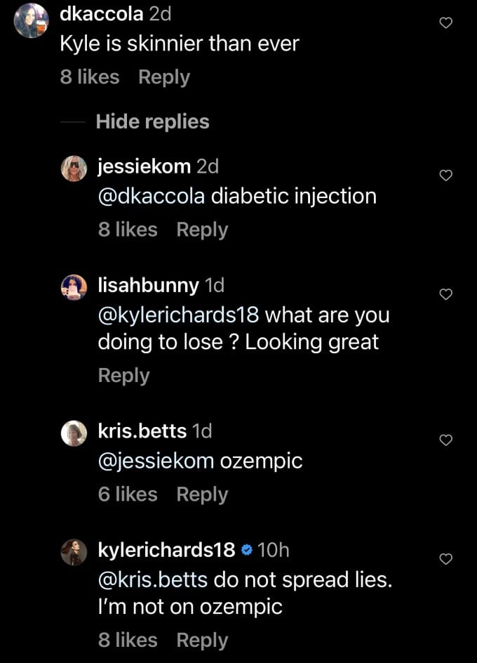 Screenshot of user accusing Kyle Richards of using Ozempic.