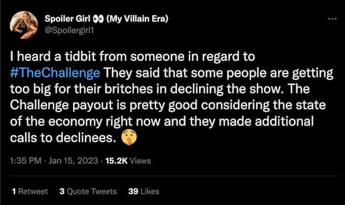 the challenge usa screenshot tweet about payouts