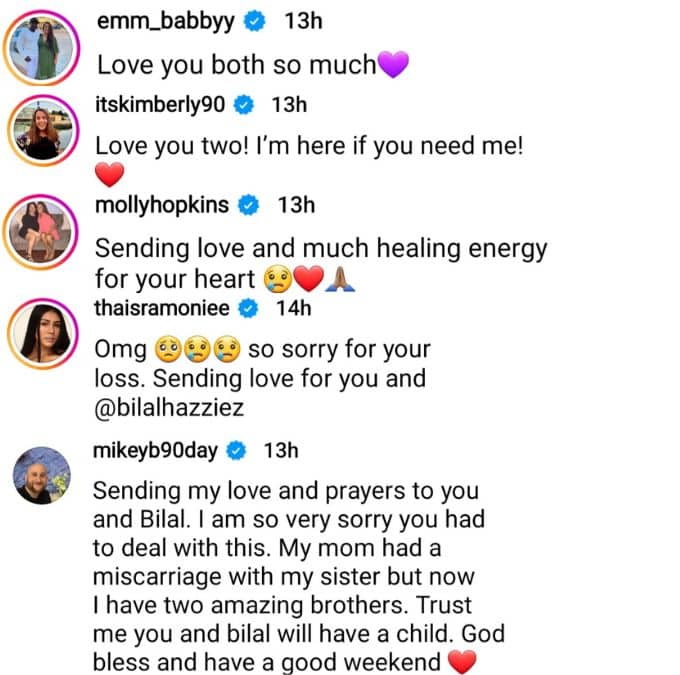 90 day fiance castmates send condolences to shaeeda sween and bilal hazziez on Instagram following their miscarriage